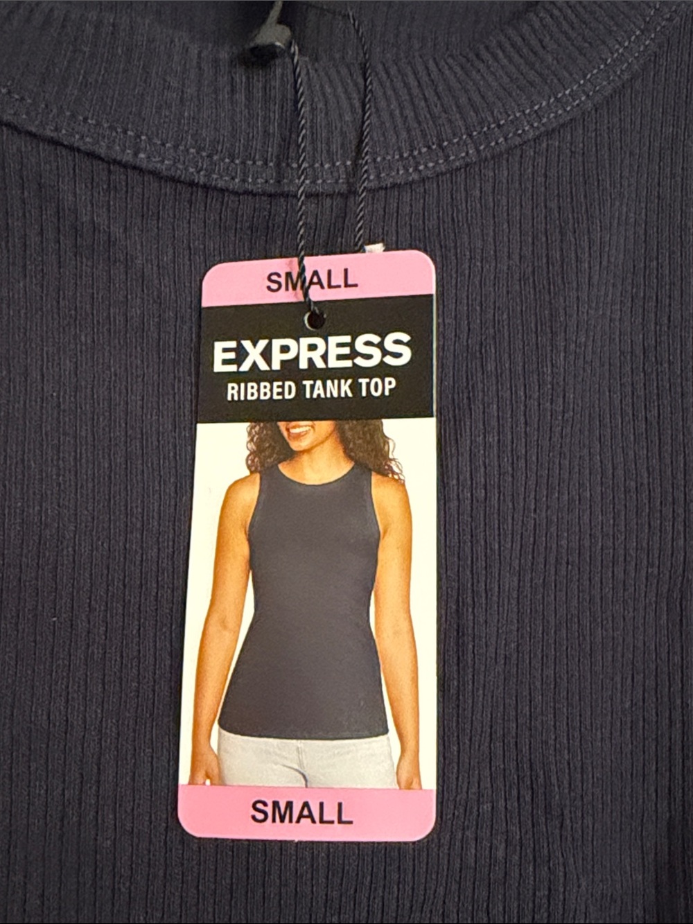 Express Women’s Navy Ribbed Tank Top - Picture 2 of 2